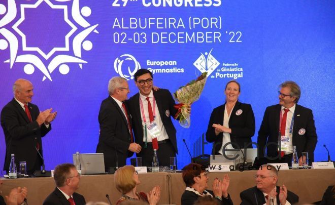 Фарид Гаибов переизбран президентом Европейской гимнастики Португалия АЛБУФЕЙРА 3 декабря 2022
